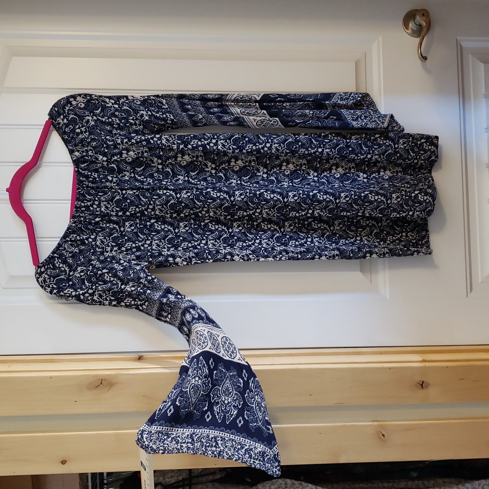 Swell Navy and Cream Dress - Bell Sleeves And Paisley Design Pattern